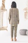 Shop_Chhavvi Aggarwal_Grey Crepe Printed Geometric Spread Collar Stripe Shirt And Pant Set _at_Aza_Fashions