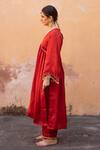 Shop_Avaasya Jaipur_Red Cotton, Silk Tassels V-neck Gathered Kurta And Pant Set _at_Aza_Fashions