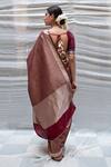 Shop_Priyanka Raajiv_Maroon Silk Tissue Stripe Pattern Charu Banarasi Brocade Saree_at_Aza_Fashions