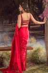 Shop_Nitika Gujral_Red Saree And Blouse Pure Satin Embroidery Flower Cut Work Set  _at_Aza_Fashions