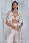 Shop_Dolly J_Ivory Tulle + Chantilly Lace Embroidered Eliza Sharara Set With Cape  _at_Aza_Fashions