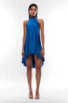 Shop_Deme By Gabriella_Blue Satin Halter Neck High Low Hem Dress _at_Aza_Fashions