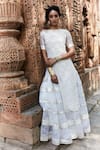 Shop_Tisha Saksena_Ivory Kurta - Handloom Matka Silk Embroidery Floral And & Organza Lehenga Set _at_Aza_Fashions