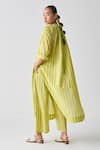 Shop_Three_Green Mul Woven Stripe Band Collar Button-down Tunic_at_Aza_Fashions