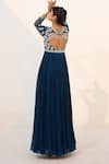 Shop_Nayna Kapoor_Blue Georgette Embellished Sequin Plunge V Floral Bodice Anarkali  _at_Aza_Fashions