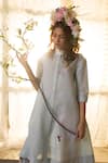 Buy House Of Three Blue Linen High Neck Embroidered Tunic at Aza Fashions Buy_House Of Three_Blue Linen High Neck Embroidered Tunic _at_Aza_Fashions