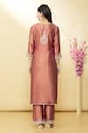 Shop_Surbhi Shah_Brown Organza, Spun Silk Floral V Neck Hand Embroidered Kurta Set _at_Aza_Fashions