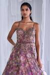 Shop Dolly J Multi Color Organza Sequins, Arlette Vintage Floral Print Gown With Belt at Aza Fashions Shop_Dolly J_Multi Color Organza Sequins, Arlette Vintage Floral Print Gown With Belt _at_Aza_Fashions