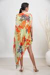 Shop_Garo_Green Chiffon Printed Leaf One Shoulder Dress With Belt _at_Aza_Fashions