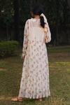 Shop_Dhaari_Off White Handwoven Cotton Silk Hand Painted And Embroidered Floral Dress Tiered _at_Aza_Fashions