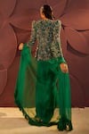 Shop_Parul and Preyanka_Emerald Green Tulle Embroidery Verte Peplum Jacket Draped Skirt Set  _at_Aza_Fashions