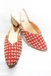 Buy_Foot Fuel_Red Embroidery Lagoon Mule Block Heels _at_Aza_Fashions