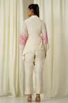 Shop_Sakshi Khetterpal_Ivory Chanderi Pearls, Beads, Embroidery Puffed Sleeve Shirt And Pant Set _at_Aza_Fashions