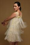 Shop Shriya Som Yellow Tulle Beads, Fringe, Embroidery Square Neck Beaded Mini Dress at Aza Fashions Shop_Shriya Som_Yellow Tulle Beads, Fringe, Embroidery Square Neck Beaded Mini Dress _at_Aza_Fashions
