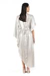 Shop_Rohit Gandhi + Rahul Khanna_Silver Polyester Embellished Round Stardust Asymmetric Kaftan _at_Aza_Fashions