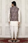 Shop_Aryavir Malhotra_Grey Dupion Silk Print Floral Flower Pattern Bundi Kurta Set _at_Aza_Fashions