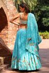 Shop_Tarini Vij_Blue Georgette Pearls, Surai Beads, Toucan Studded Blouse And Lehenga Set _at_Aza_Fashions