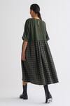 Shop_Three_Green Melange Round Checkered Pattern Dolman Sleeve Dress_at_Aza_Fashions