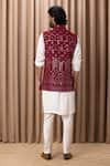 Shop_Ankit V Kapoor_Wine Pure Georgette Embroidered Thread And Sequin Work Imran Nehru Jacket _at_Aza_Fashions