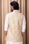 Shop_Ankit V Kapoor_Beige Cotton And Silk Embroidered Floral Patterns Aaryan Bundi Kurta Set _at_Aza_Fashions