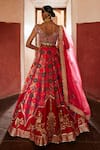 Shop_Aditi Gupta_Pink Banarasi Chanderi Floral Quatrefoil Pattern Bridal Lehenga Set _at_Aza_Fashions