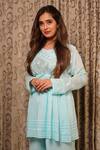 Shop_LABEL AISHWARYRIKA_Blue Georgette And Chiffon Carolina Embroidered Angarkha Tunic And Gharara Set _at_Aza_Fashions