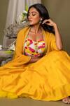 Shop_Pds By Sneha_Yellow Silk Organza Embroidery Abstract Sweetheart Neck Lehenga Set  _at_Aza_Fashions