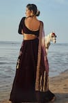 Shop_Monk & Mei_Wine Lehenga And Blouse Velvet Embroidered Sequin V Neck Flared Set _at_Aza_Fashions