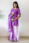 Shop_Cupid Cotton_Purple Silk, Cotton Beads, Embroidery Round Neck Geometric Kurta Set _at_Aza_Fashions
