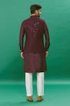 Shop_RNG Safawala_Wine Cotton Silk Embroidered Thread Kurta Set With Nehru Jacket _at_Aza_Fashions