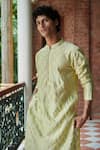 Shop_Seema Nanda_Yellow Chanderi Silk Printed Geometric Aman Kurta Set  _at_Aza_Fashions