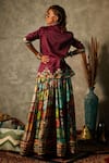 Shop_Esha L Amin_Purple Georgette Open Neck Tile Border Print Jacket _at_Aza_Fashions