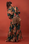 Shop_Rimi Nayak_Green Modal Satin Printed Flower Pattern Pine Box Pleated Trouser  _at_Aza_Fashions