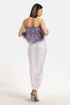 Shop_431-88 By Shweta Kapur_Purple Satin And Faux Feather Embellished Stone & Fringe Layered Top _at_Aza_Fashions