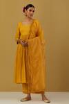 Ikshita Choudhary_Yellow Cheese Cotton Embroidered Round Full Sleeve Anarkali And Pant Set_Online_at_Aza_Fashions