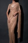 Shop_Itrh_Beige Net Embellished Elinora Pre-draped Saree With Backless Blouse  _at_Aza_Fashions