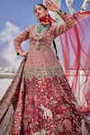 Shop_The Royaleum_Red Silk, Organza Sequins, Beads, Stones V-neck Embroidered Anarkali Set _at_Aza_Fashions