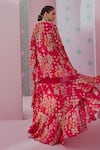 Shop_Krisha sunny Ramani_Fuchsia Cape Georgette Printed Sequin Layered Jhumka Sharara Set _at_Aza_Fashions