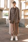 Buy_Urvashi Kaur_Brown Hand Spun Cotton Carbon Checkered Pattern Jacket_at_Aza_Fashions