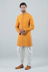 Shop_Punit Arora_Yellow Modal Embroidery Floral Cuff Sleeved Kurta Set _at_Aza_Fashions