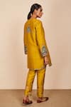 Shop_Sue Mue_Yellow Raw Silk Embroidery Zari And Resham Thread Work Round & Kurta Pant Set _at_Aza_Fashions