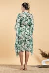 Shop_Divi By Sonal Khandelwal_Green Georgette V-neck Wild Apple Print Kaftan _at_Aza_Fashions