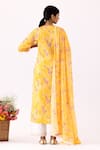 Shop_Abbaran_Yellow Cotton Cambric Print Flower Bloom Round Neck Block Kurta Set _at_Aza_Fashions