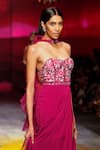 Shop_Nachiket Barve_Magenta Bodice Organza Moonflower Corset Draped Gown With Stole  _at_Aza_Fashions