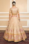 Shop_Sheetal Batra_Pink Pure Raw Silk Embroidered Kashmiri Tilla V Neck Bridal Lehenga Set _at_Aza_Fashions