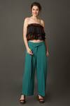 Shop_House Of Behram_Blue Crepe Flap Waist Flared Trouser _at_Aza_Fashions