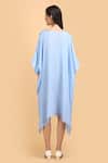 Shop_Label Ivish_Blue Silk, Chiffon Diamonds V-neck Embroidered Kaftan _at_Aza_Fashions