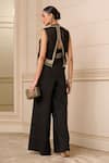 Shop_Tarun Tahiliani_Black Embroidered Jumpsuit V-neck Halter With Textured Gilet _at_Aza_Fashions