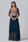 Shop_Suruchi Parakh_Blue And Georgette Print & Embroidery Crop Top & Flared Pant Set _at_Aza_Fashions