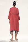 Shop_Urvashi Kaur_Red Handspun Organic Cotton Misty Stripe Pattern Dress_at_Aza_Fashions